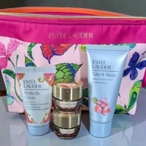 NEW Estée Lauder Skincare/ Makeup Remover Travel Size Set with Floral Travel Bag